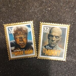 Classic Monster Movie USPS Stamp Pin Set - The Wolf Man & The Mummy